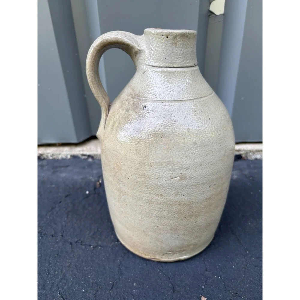 Antique Salt Glazed neutral beige Gray Stoneware Jug 10